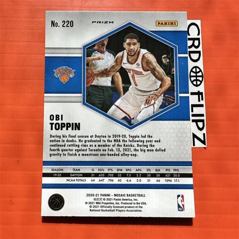 2020 21 Mosaic Reactive Blue 220 Obi Toppin RC New York Knicks EBay