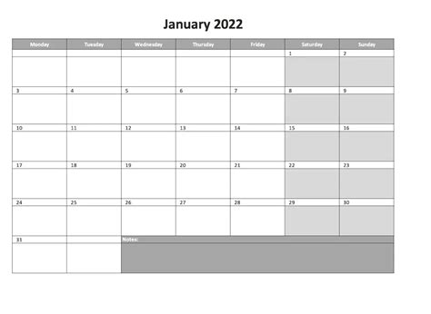 Monthly Calendar for 2022 [Free Excel Template]