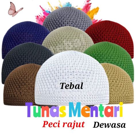 Jual Tunas Mentari Peci Rajut Premium Dewasa Tebal Polos Peci Haji