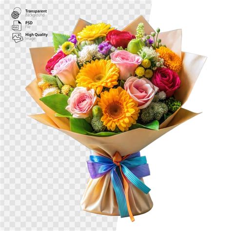 Premium PSD Vibrant Bouquet Of Mixed Flowers Wrapped In Brown Paper