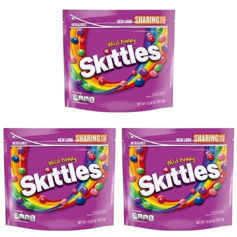 Skittles Wild Berry Candy Sharing Size Bag 156 Oz Pack Of 3