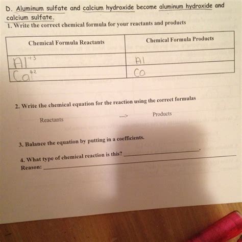 Write The Correct Chemical Formula For Your Reactants And Products