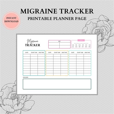 Monthly Migraine Trackers Printable Track Migraine Frequency Symptoms