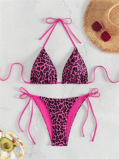 SHEIN Swim Conjunto De Bikini De Estampado De Leopardo Al Azar Para Vacaciones En La Playa