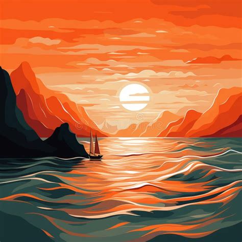 Orange Modernism Seascape Abstract Stock Illustration Illustration Of