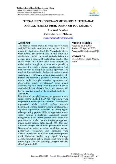 PDF PENGARUH PENGGUNAAN MEDIA SOSIAL TERHADAP AKHLAK PESERTA DIDIK DI