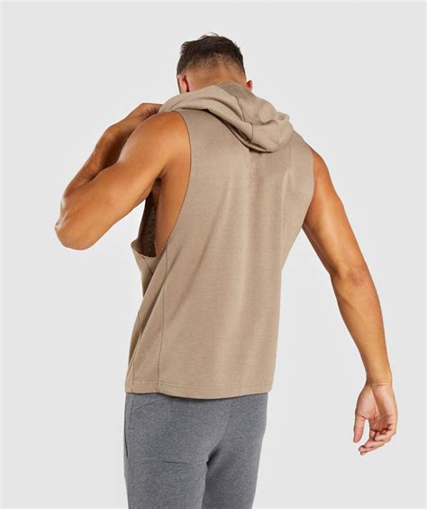 Gymshark Drop Arm Sleeveless Hoodie Driftwood Brown 2