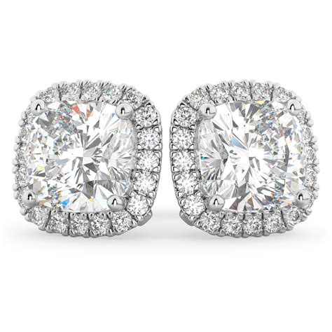 Halo Cushion Cut Diamond Stud Earrings 14k White Gold 3.10ct - AD4800