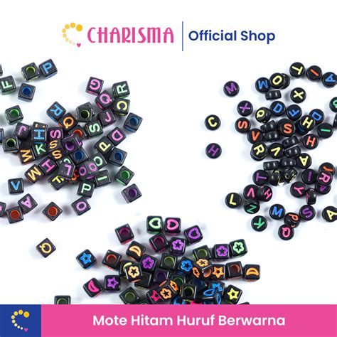 Jual Charisma Mote Huruf Hitam Warna Warni Manik Manik Huruf Mote