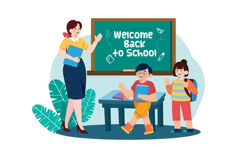 Teacher welcomes students into the class Illustration concept on white ...