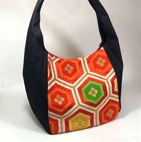 Handmade Japanese Obi Bag With Denim Hobo Bag Upcycled Etsy Bags