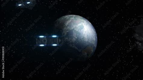 Fleet Of Alien Spaceships Approaching Earth In Outer Space Alien