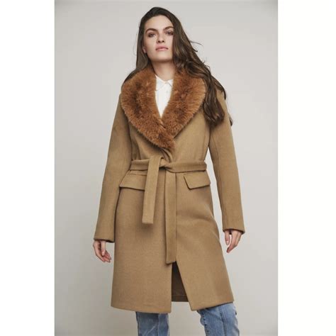 Rino & Pelle Meya Single Breasted Coat Faux Fur Collar - QVC UK