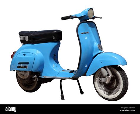 Blue Vintage Vespa Scooter Isolated Over White Background Stock Photo