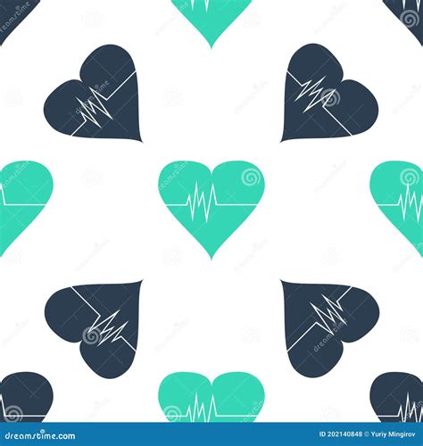 Green Heart Rate Icon Isolated Seamless Pattern On White Background