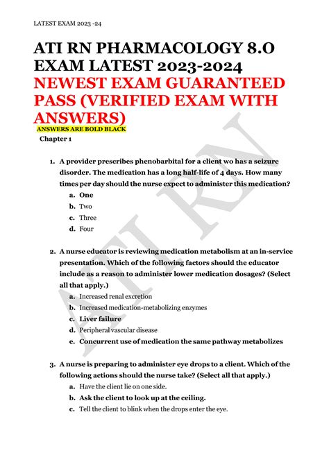 Solution Ati Rn Pharmacology 8 0 B Questions Answers New 2023 100