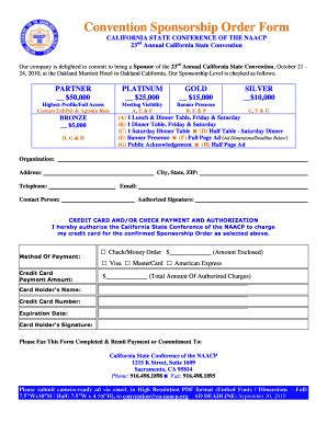 Fillable Online Ca Naacp Convention Sponsorship Order Form Bcab