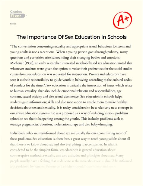 The Importance Of Sex Education In Schools [essay Example] 1532 Words Gradesfixer