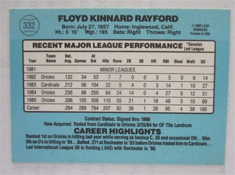 Floyd Rayford Baltimore Orioles 1986 Donruss Autographed Baseball Card