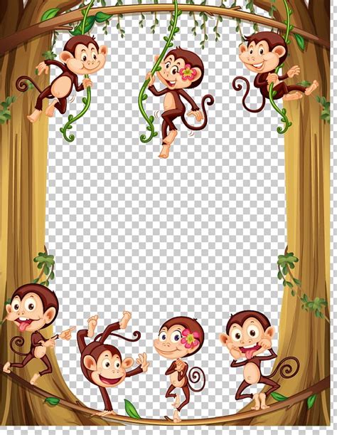 Monkey Cartoon Illustration PNG, Clipart, Animals, Ape, Border Frame ...