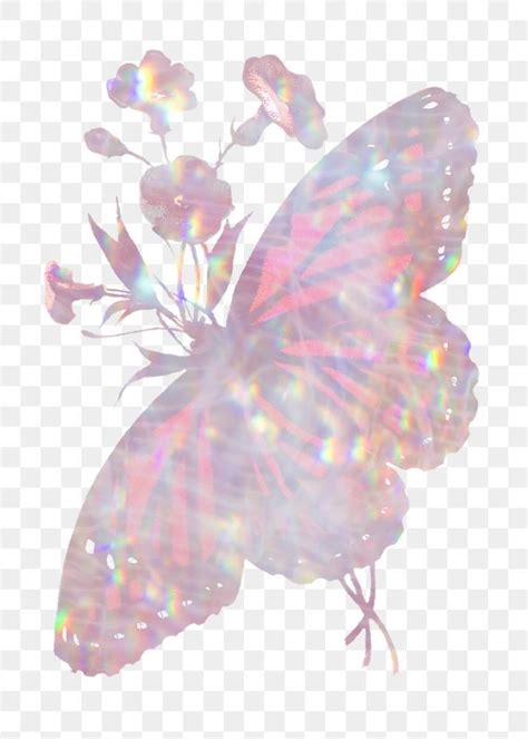 Pink Holographic Butterfly And Flowers Design Elements Free Image By