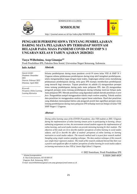 PDF PENGARUH PERSEPSI SISWA TENTANG PEMBELAJARAN DARING MATA