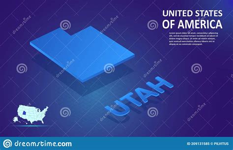 Isometric Utah State Map On Blue And Glowing Background 3d Detailed