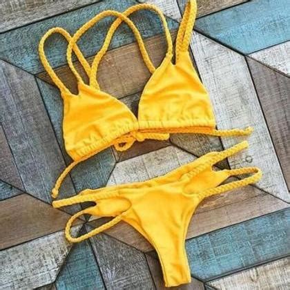 Wine Red Braid Two Straps Two Piece Bikini On Luulla