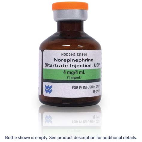 Norepinephrine Bitartrate Injection USP 4mg PER 4mL 1 Mg ML 4mL VIAL