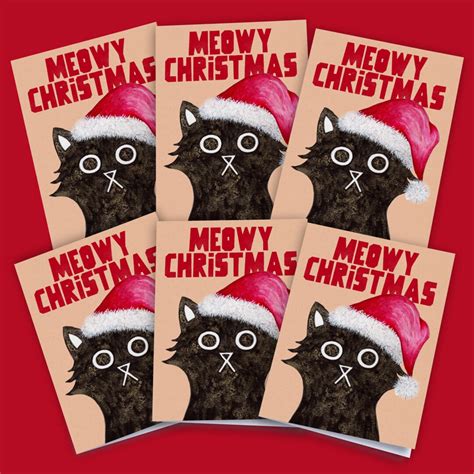 Meowy Christmas Pun Card Pack Funny Christmas Card Pack Etsy Uk