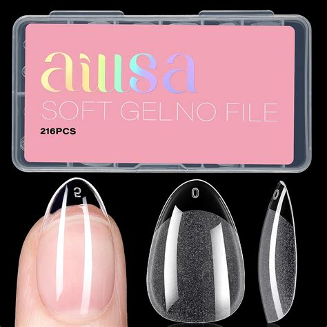 Amazon AILLSA Short Almond Nail Tips Soft Gel Pre Shaped Acrylic