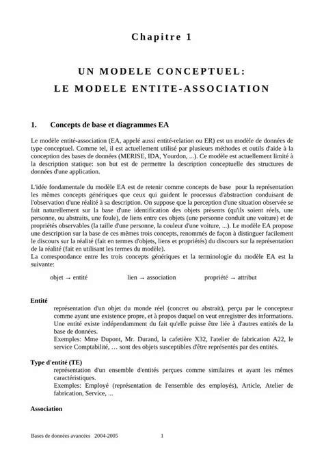 Pdf Chapitre Un Modele Conceptuel Le Modele Ch Entite