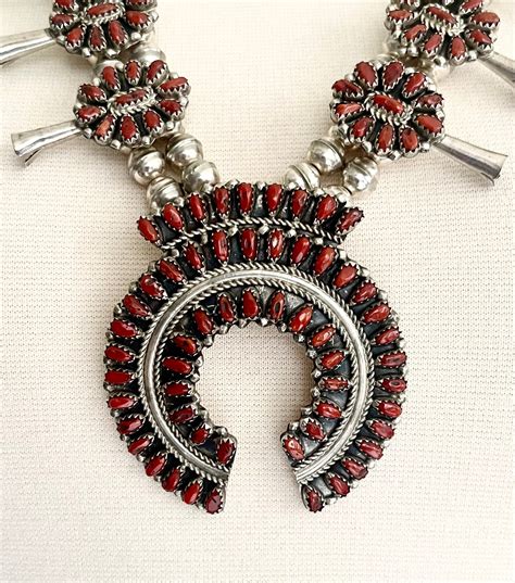 Coral Squash Blossom Necklace Signed Mj Vintage Native American