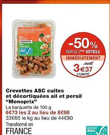 Promo Crevettes Asc Cuites Et Décortiquées Ail Et Persil monoprix