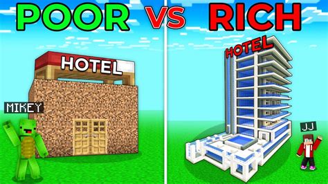 Jj Rich Hotel Vs Mikey Poor Hotel Noob Vs Pro Build Battle In