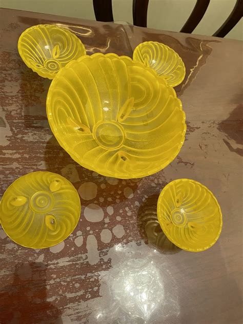 Frosted Art Deco Yellow Depression Glass Dessert Set House Of Treasures