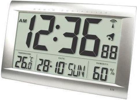 Radio Controlled Wall Clock Digital Silver