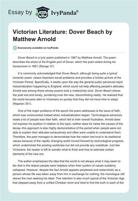 Victorian Literature Dover Beach By Matthew Arnold 595 Words Essay Example