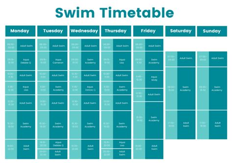 Swimming Pool Timetable - Liscombe Health Club