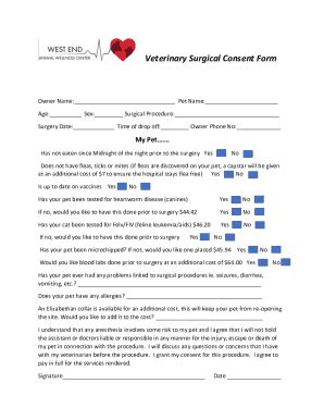 Fillable Online Nwveterinarysurgery Comconsent FormConsent