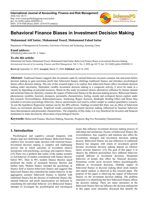 PDF Behavioral Finance Biases In Investment Decision Making