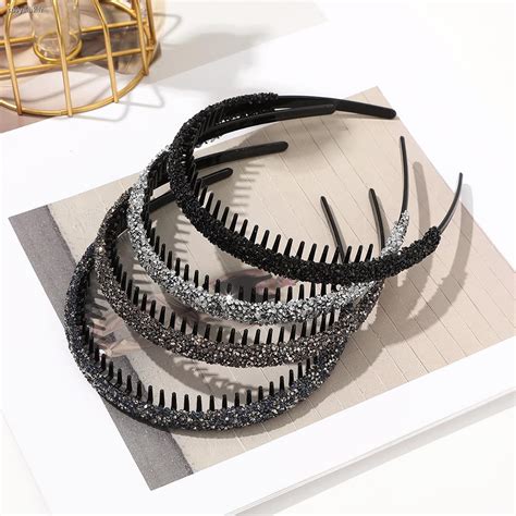 Non Slip Rhinestone Hair Hoops Bands Women Toothed Elastic Headbands