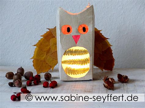 Upcycling Laterne Mit Milchkarton Eule Aus Tetrapak Herbstlaub