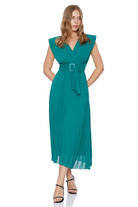 Green Chiffon Sleeveless Midi Dress Evening Dress Fervente