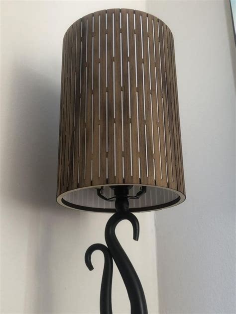 Wood And Canvas Lampshade In Teak Laser Cut Slim Rectangle Design