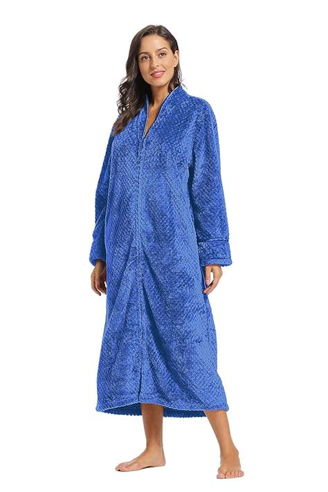 Foucome Womens Fleece Robe Long Soft Zip Front Bathrobe With Two Side