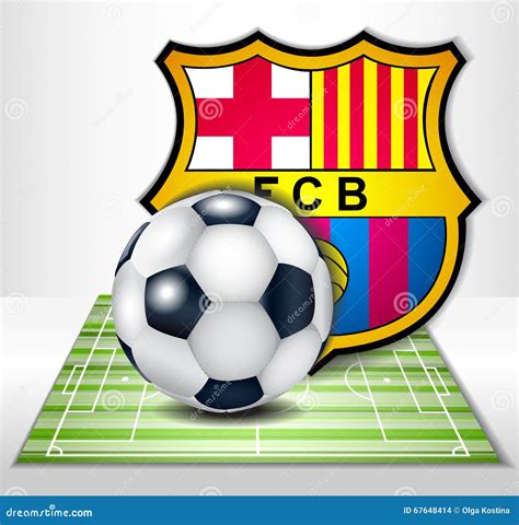 Football Field With Ball And Football Clubs Barcelona Logo Editorial