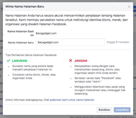 Solusi Tidak Bisa Ganti Nama Halaman Facebook Fans Page Bacagadget