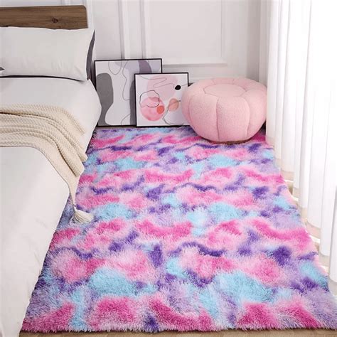 Homore Cute Fluffy Rainbow Area Rugs For Girls Room Soft Shaggy