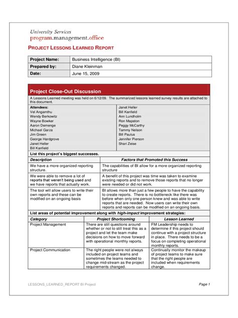 Project Lessons Learned Template 2 Free Templates In Pdf Word Excel